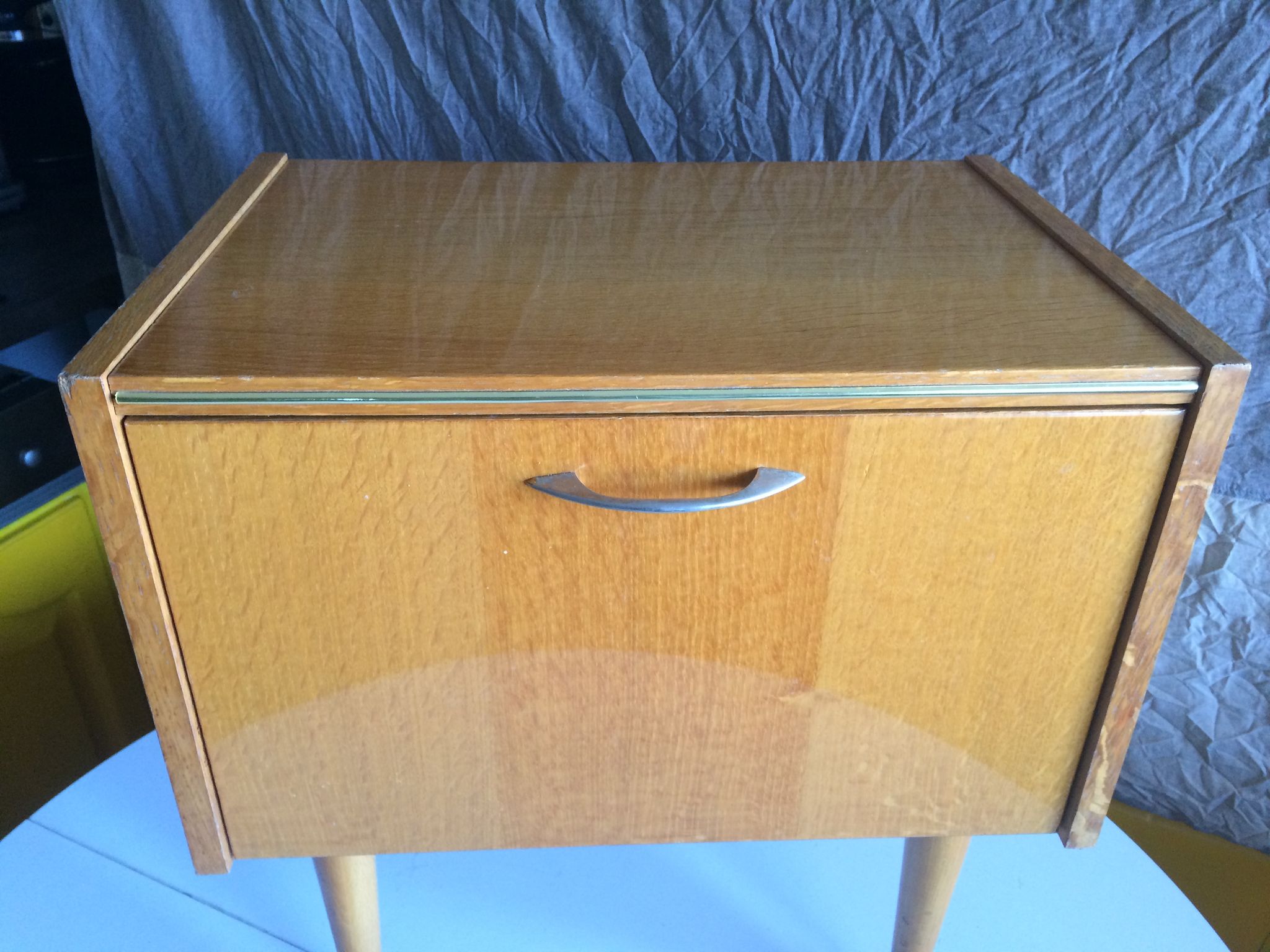 French vintage bedside in varnished blond wood 60
