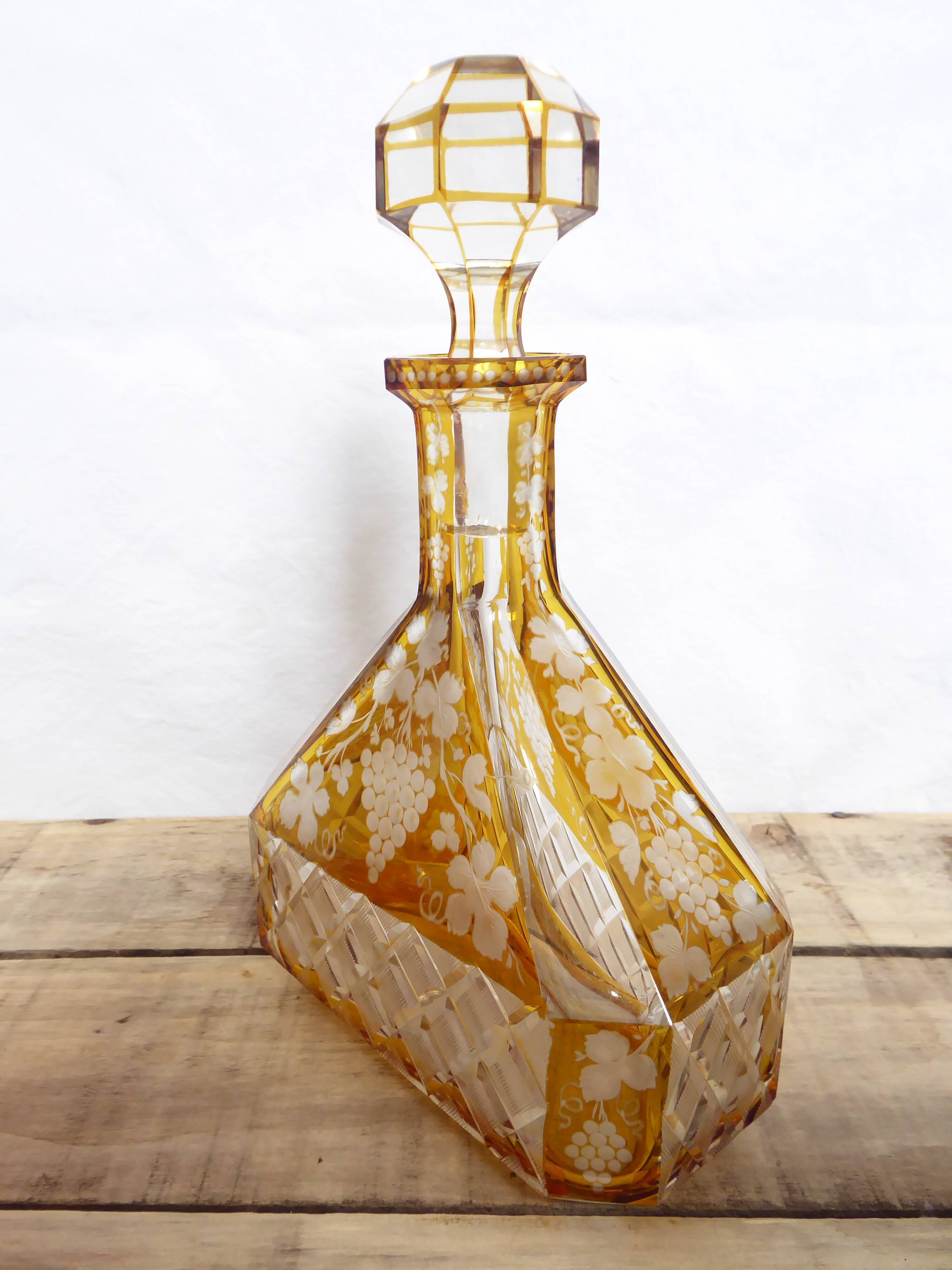 Engraved and cut crystal decanter