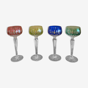 Series of four crystal white wine glasses