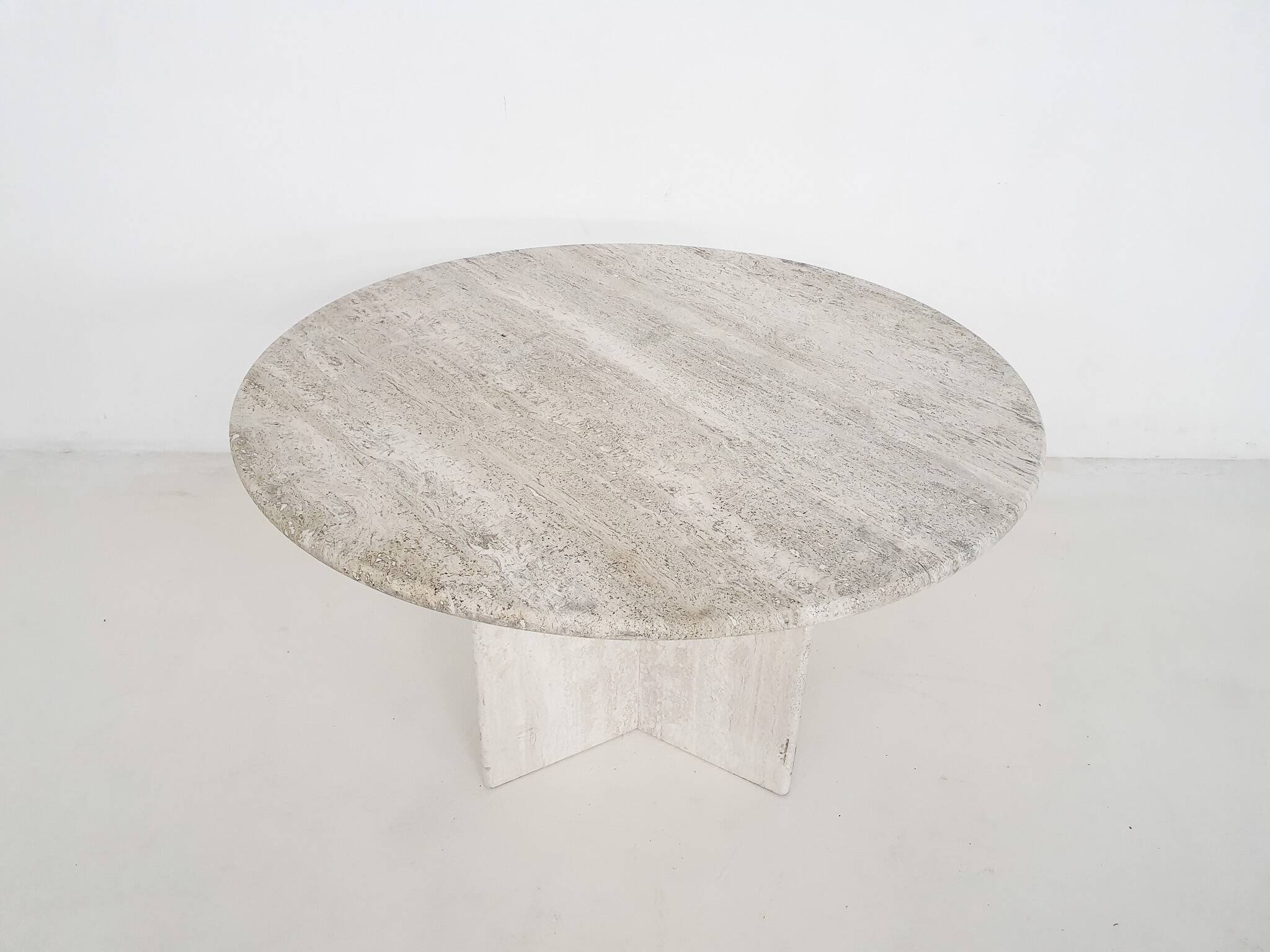 Vintage travertine round dining table, The Netherlands 1970's