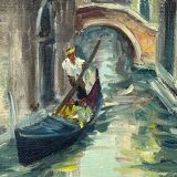 Italian artist, Venice Canal, original oil painting, 1960s, framed.