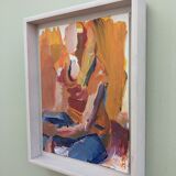 Mid-Century Modern "Seated in Orange" Swedish Vintage Abstract Portrait Oil Painting, Framed