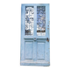 Entrance door in solid oak, cast iron grille, 1930s