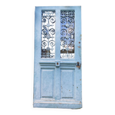 Entrance door in solid oak, cast iron grille, 1930s