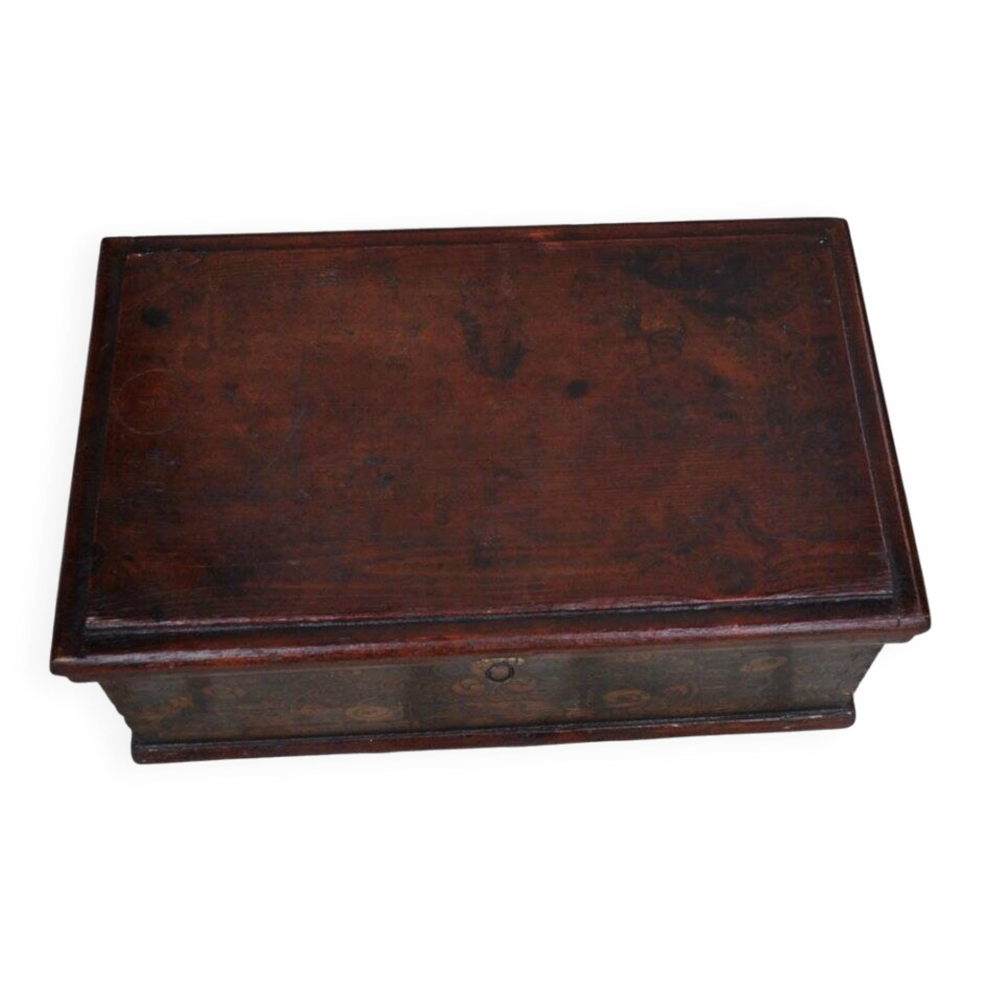 Antique brown pine chest, original paint visible, Czech Republic 1890-1919