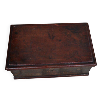 Antique brown pine chest, original paint visible, Czech Republic 1890-1919