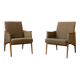 Pair of vintage armchairs in oak and embossed fabric, with old republished certificate of authenticity