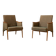 Pair of vintage armchairs in oak and embossed fabric, with old republished certificate of authenticity