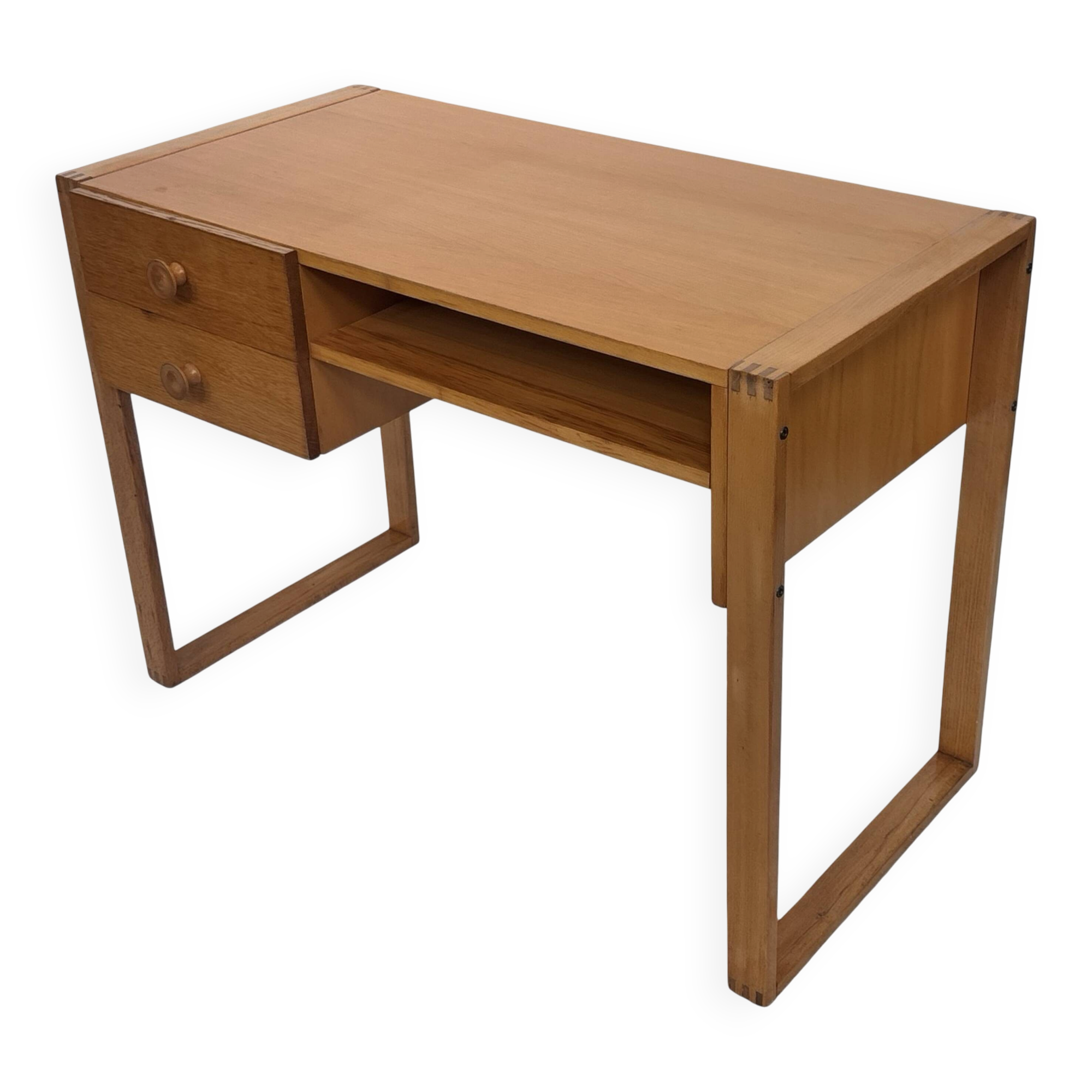 Vintage compact desk pinewood 70s design with wooden joints