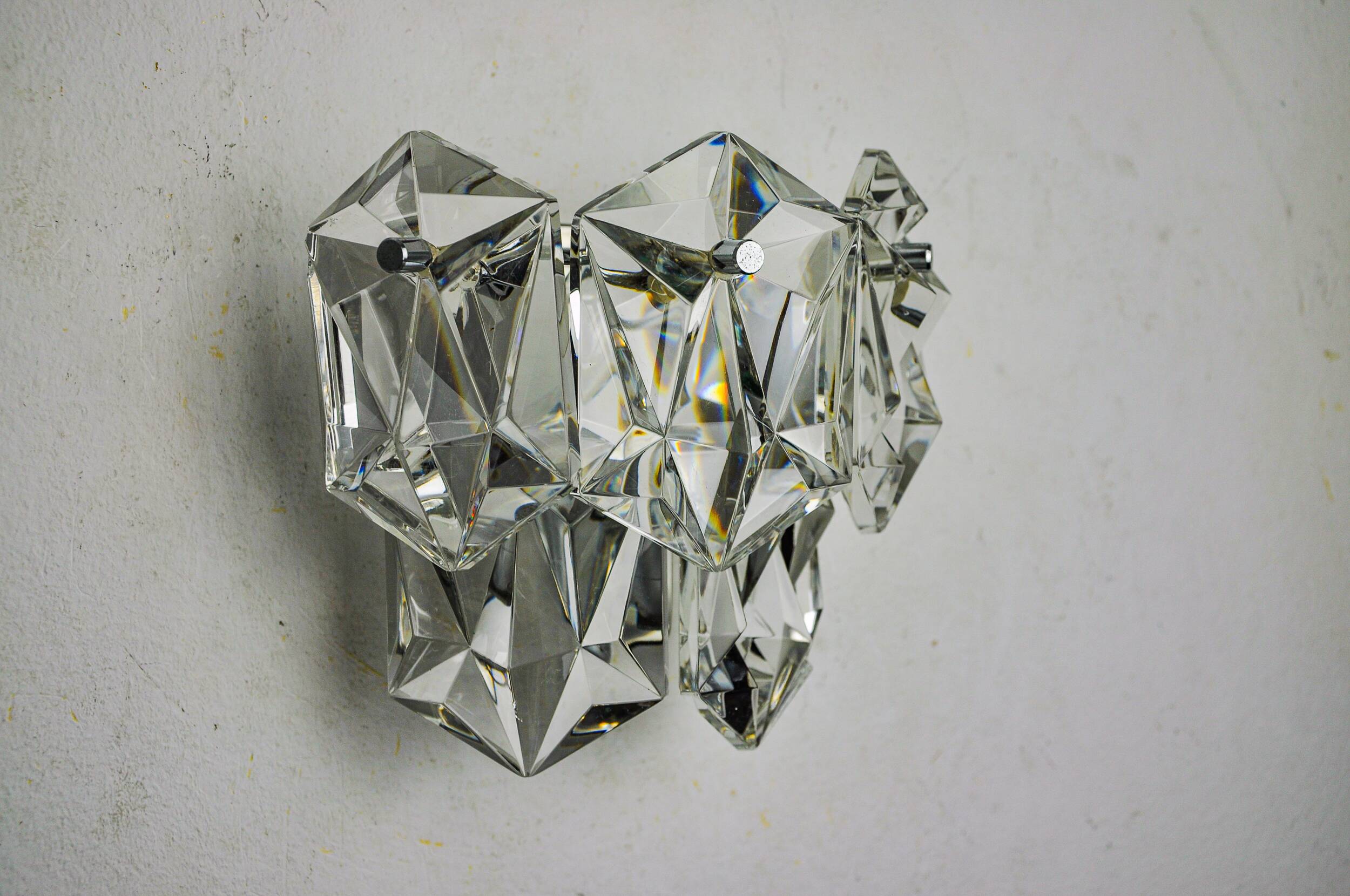 Kinkeldey wall lamp, cut crystals, 2 levels, Germany, 1970