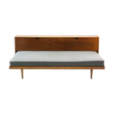 Extendible day bed, walnut with grey cover 1960