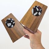1960s Bookends | Set of 2 | Wood, Ceramic & Brass