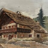 Alpine Table from the 1950s, carved and painted wood, signed by Francois Raugel - 4