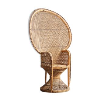 Emmanuelle XXL chair with armrests, rattan canning, bohemian style, circa 1970
