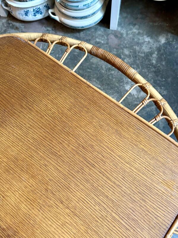 Table basse en bois et rotin, années 1960