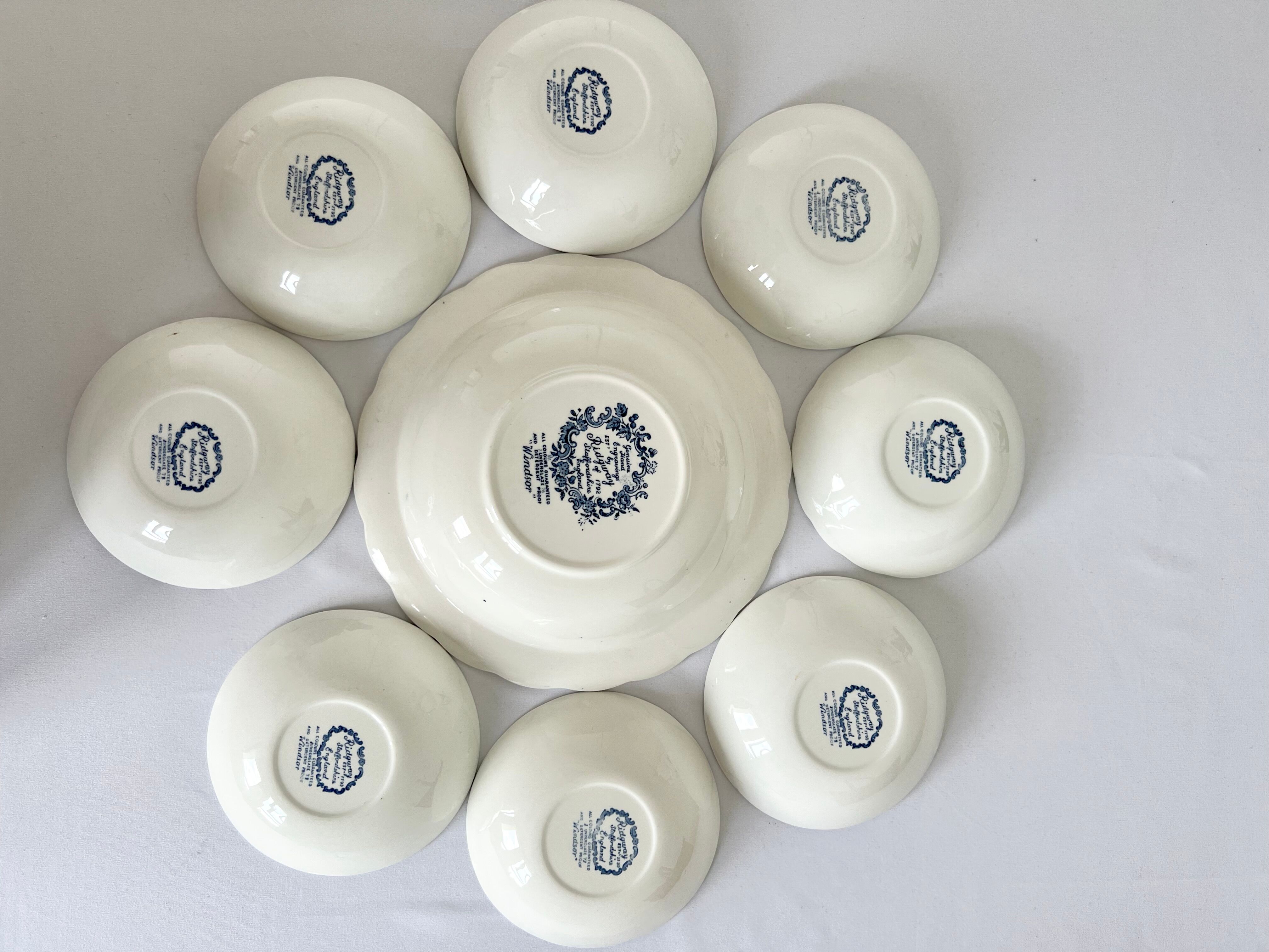 Service Ridgway Staffordshire 8 cups and hollow dishes model Windsor vintage English porcelain