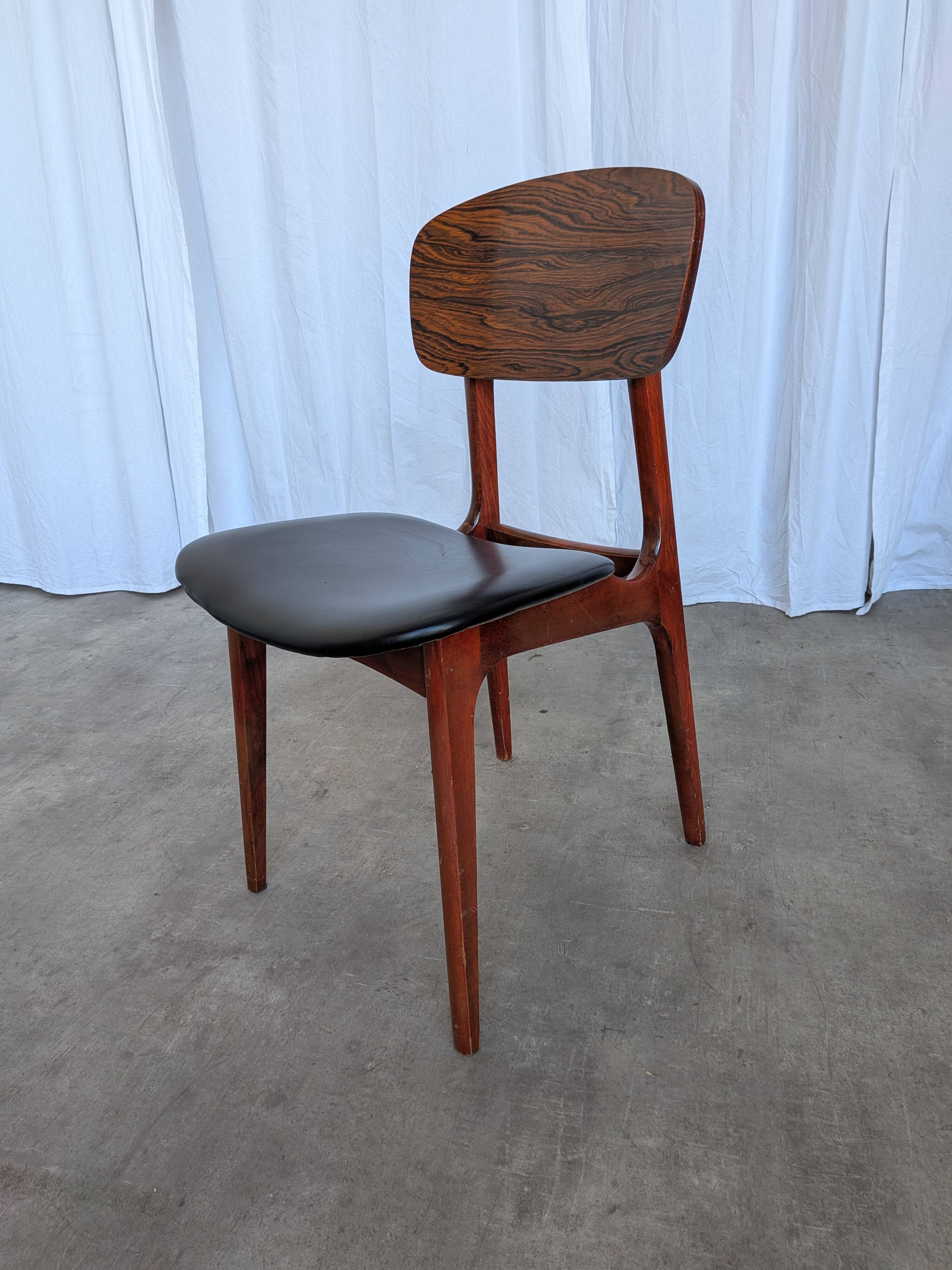 Vintage Mid-Century Wooden Dining Chair with Black Leather Seat