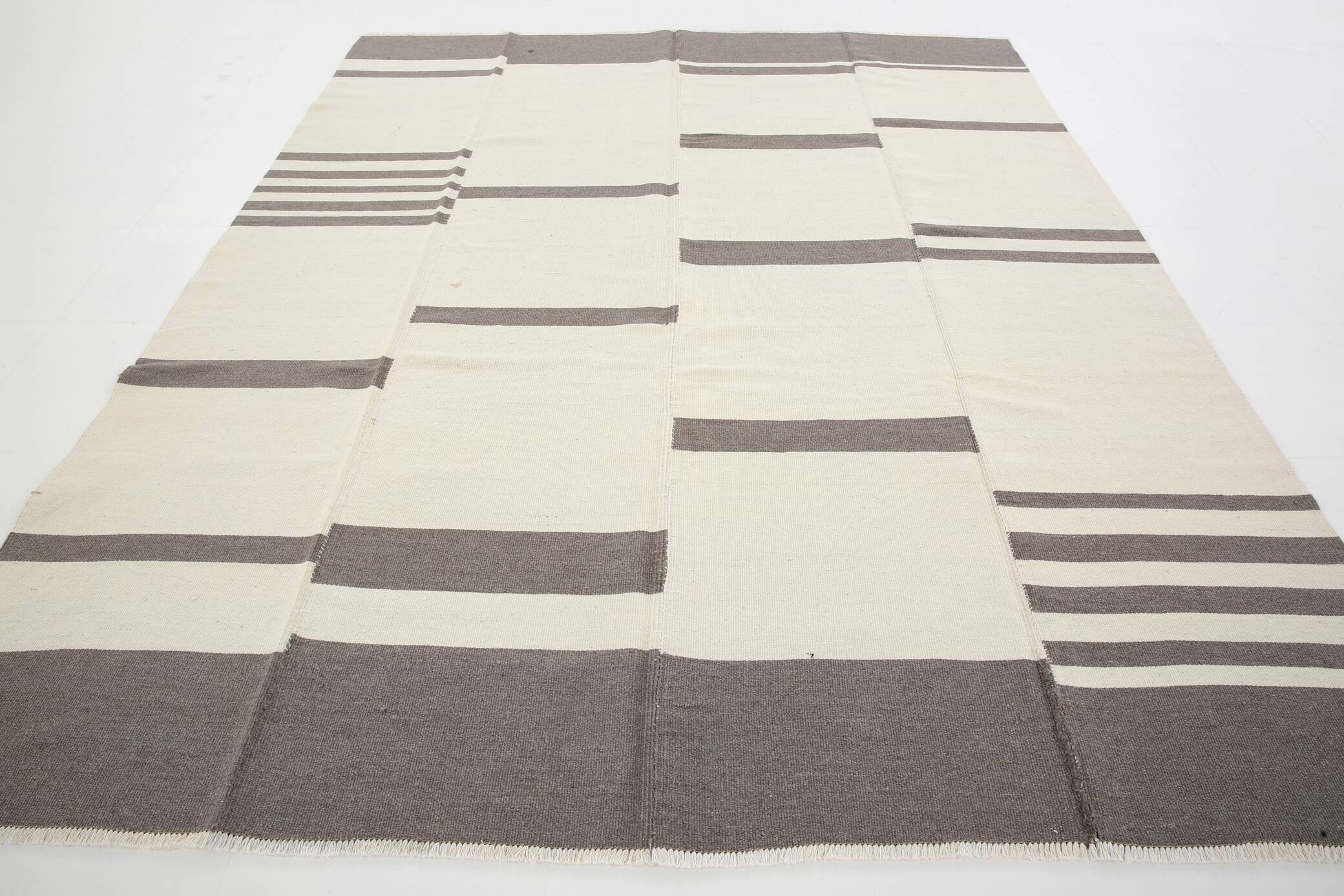 7x9 Grey & Beige Anatolian Flatweave Kilim Rug, 225x276 Cm