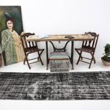 3x9 Shabby Chic Black Gray Turkish Runner Rug, 90x277Cm