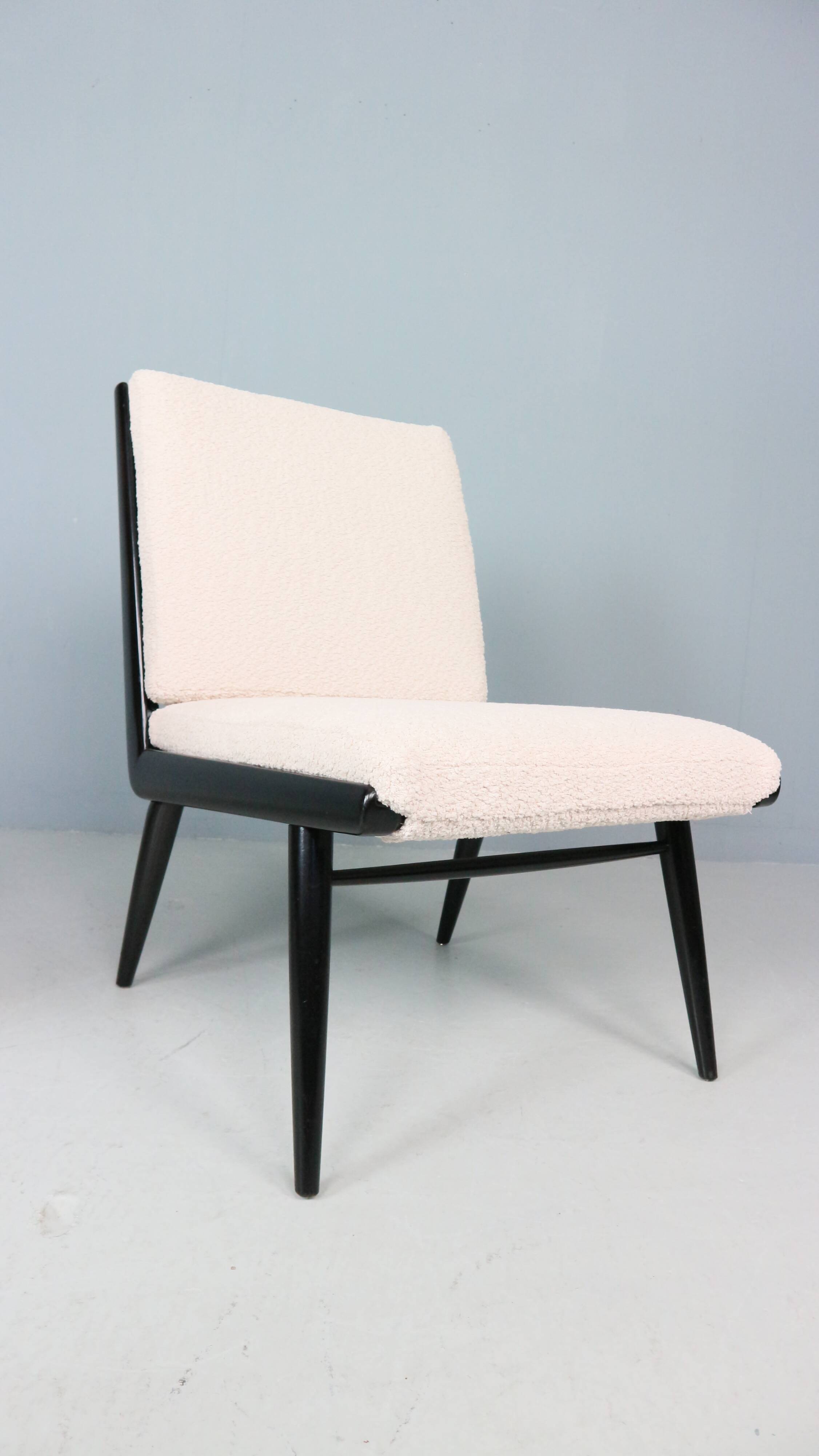 2x 'boomerang' h. mitzlaff, e. schmidt for soloform, bouclé lounge chairs, 1953