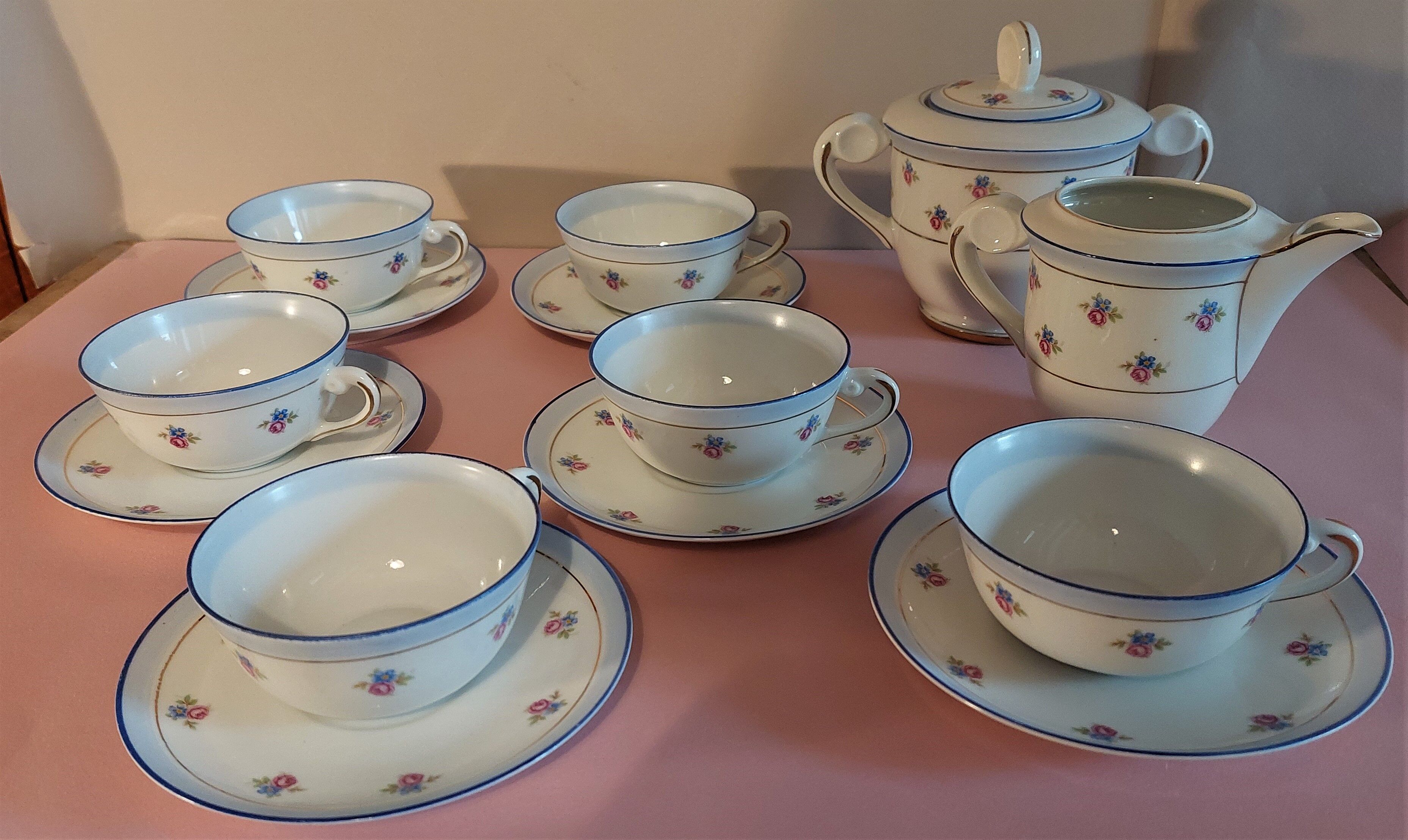 Chauvigny porcelain tea set six cups