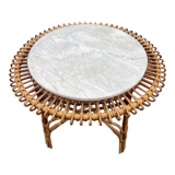 Sun coffee table in rattan and marble from the 50s