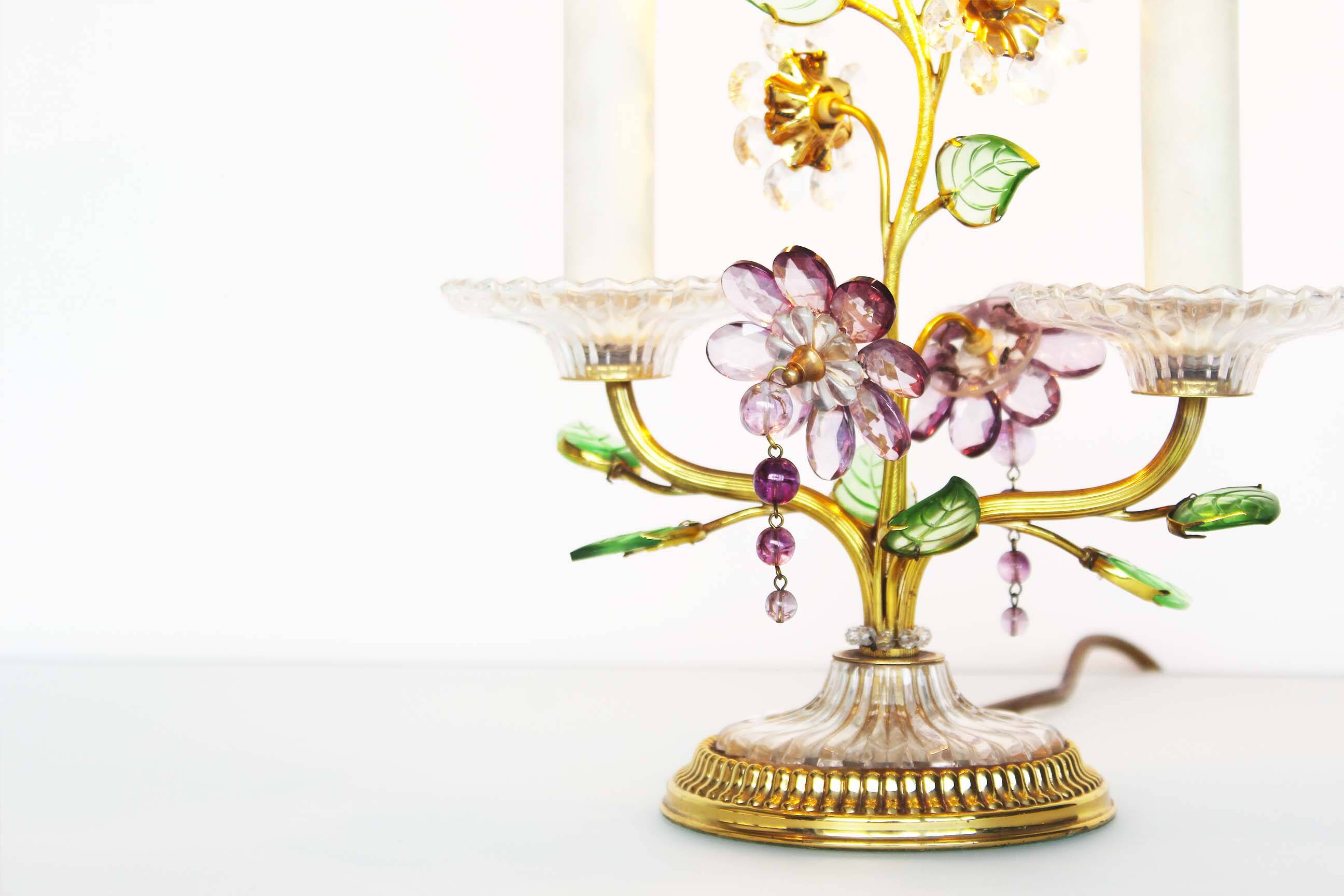 Incredible large gilt and crystal Floral table lamp by Palwa