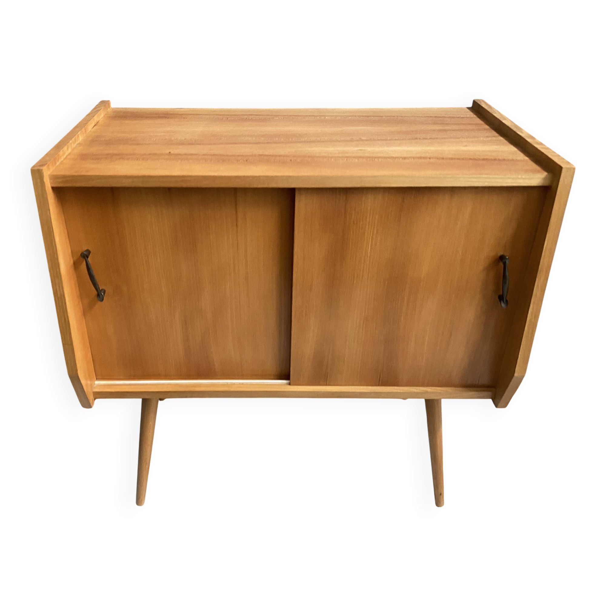 1960s blond wood wardrobe with 2 sliding doors