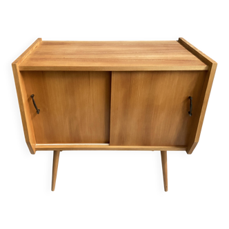 1960s blond wood wardrobe with 2 sliding doors