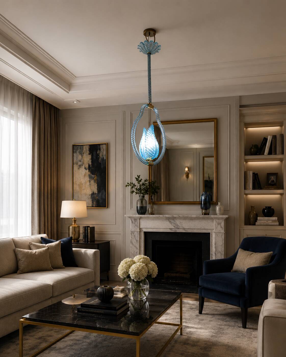 Light Blue Murano Glass Chandelier by Barovier e Toso, 1950s