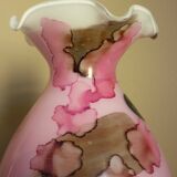Vase rose, Murano Kristall Mery, verre soufflé avec inclusions