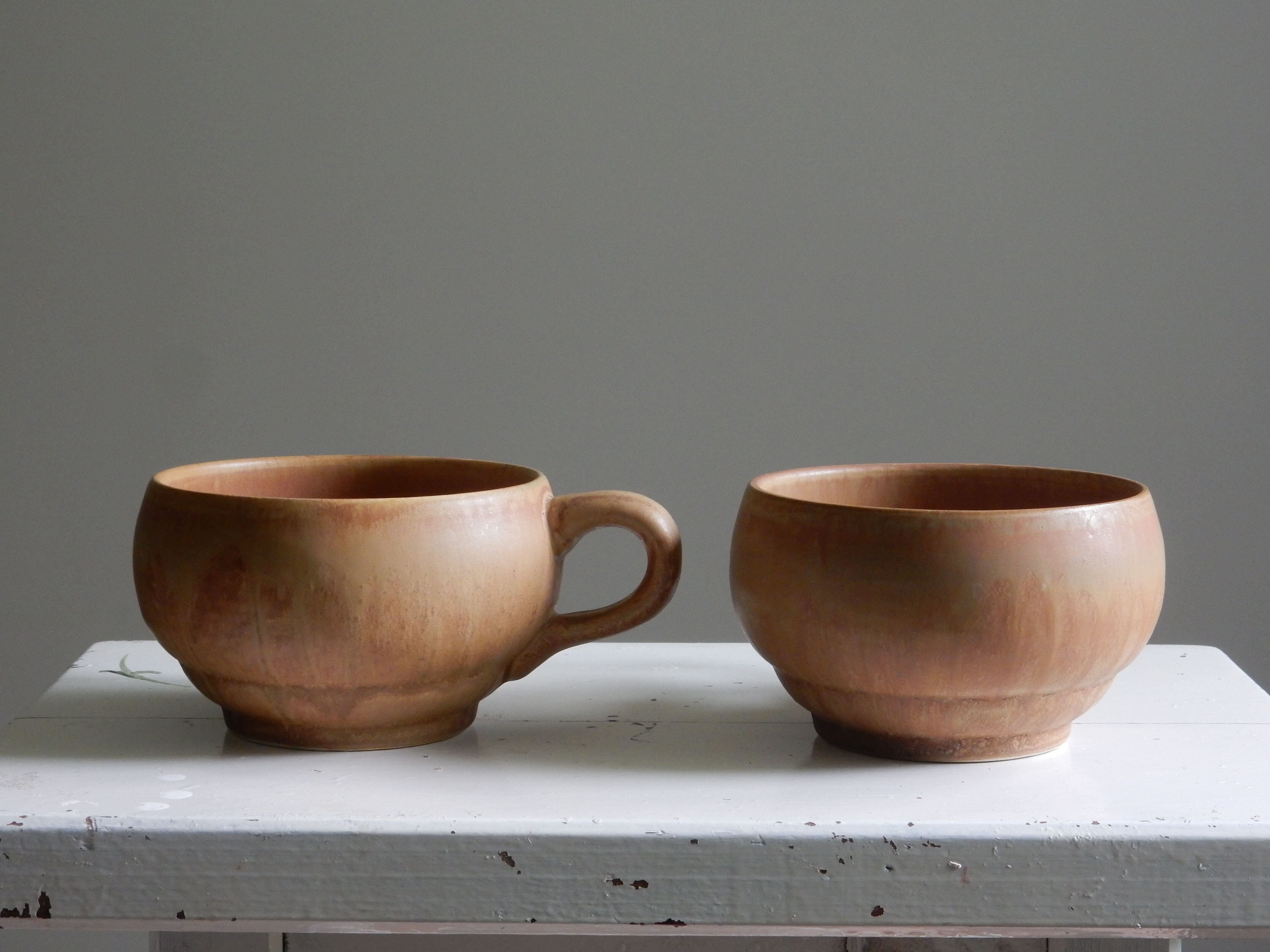 2 enamelled sandstone cups made in France, Rhodaceram 58
