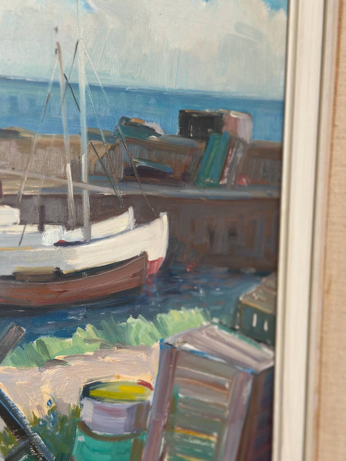 Mid Century Swedish Oil on Panel – “Boats in Port” by Eskil Skans