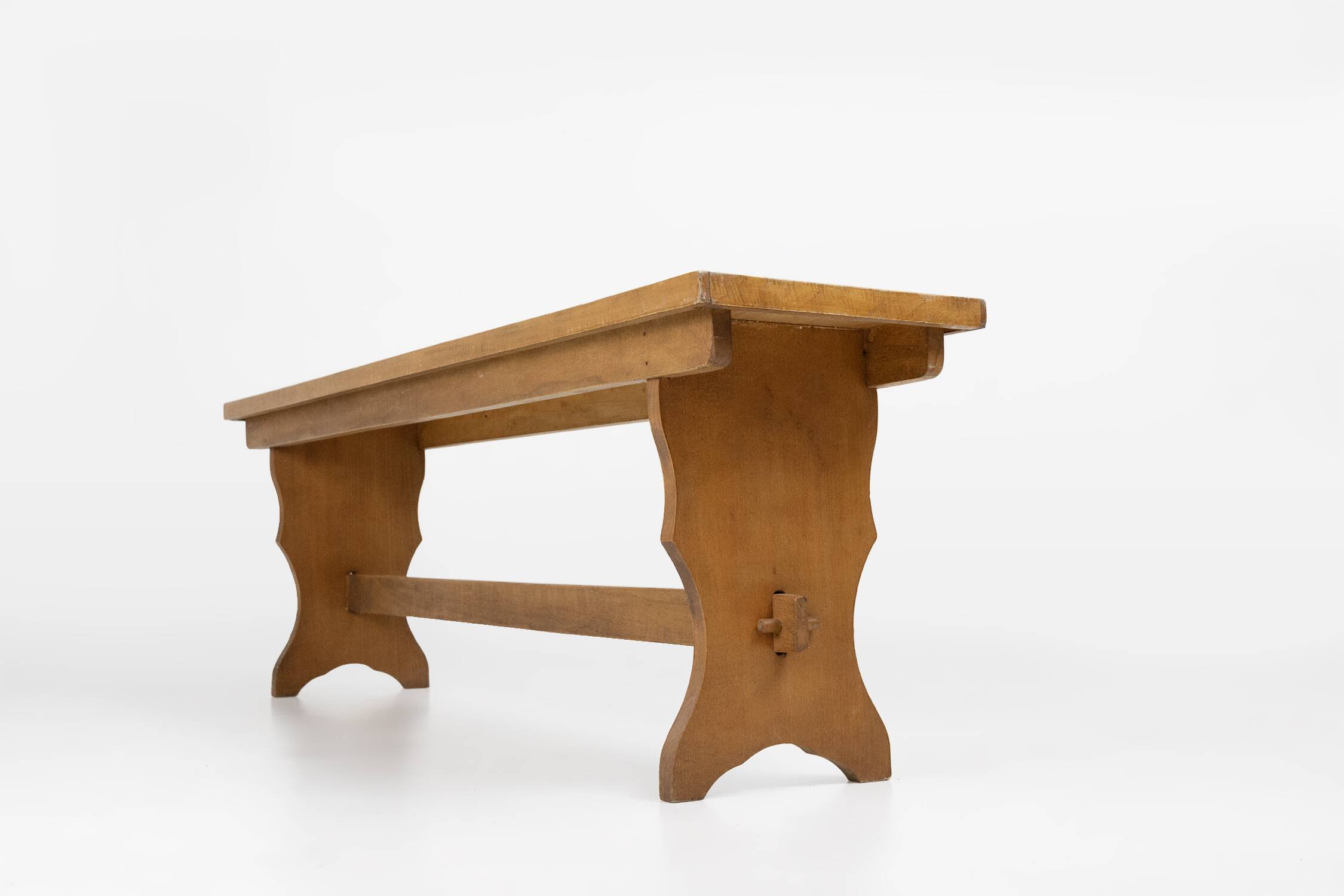 Art Deco bench in solid oak, France circa 1940