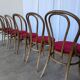 Set of 8 Vintage Bentwood Bistro Chairs: Red Upholstery