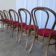 Set of 8 Vintage Bentwood Bistro Chairs: Red Upholstery