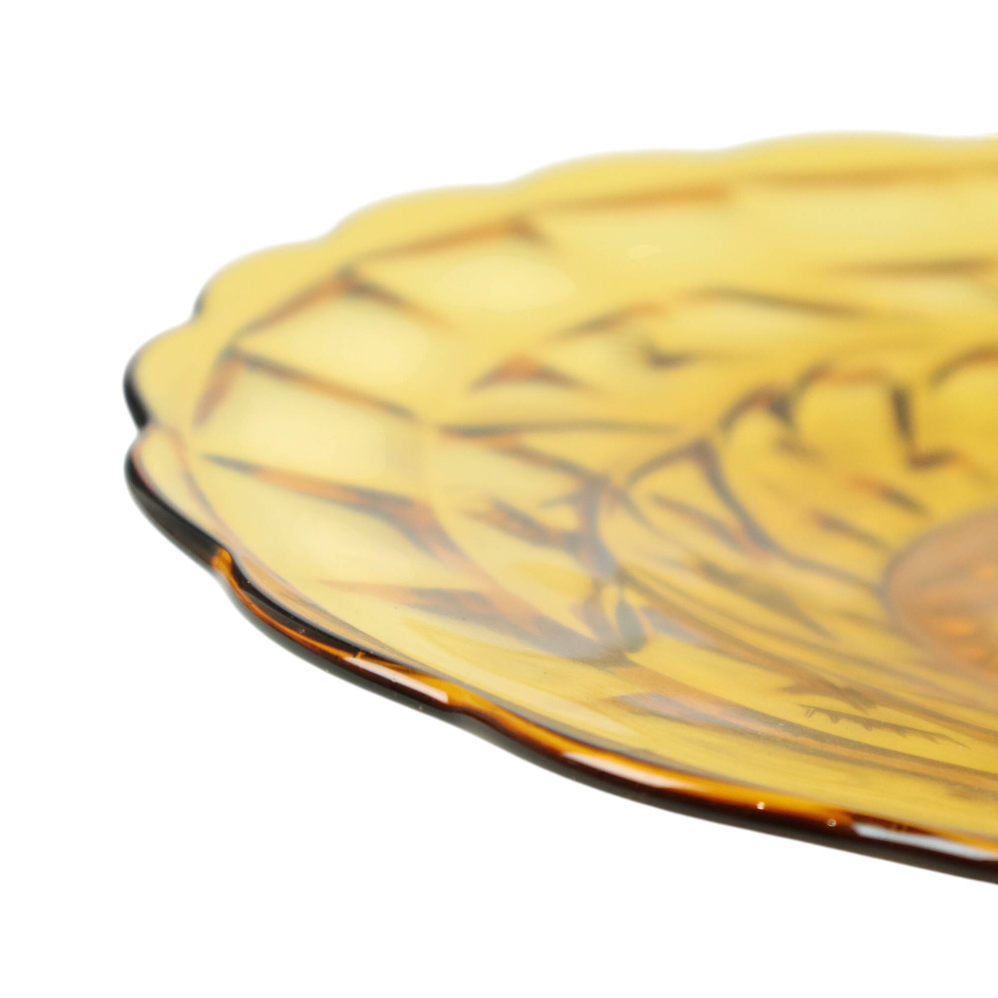 Art Deco Fruit Bowl Amber Pressed Glass Fait en Belgique