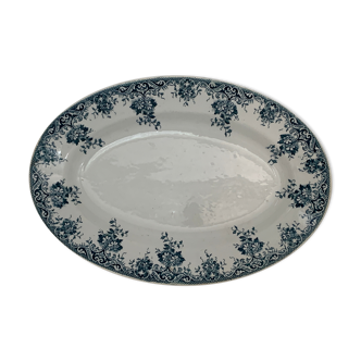 Plat ancien ovale bleu et blanc