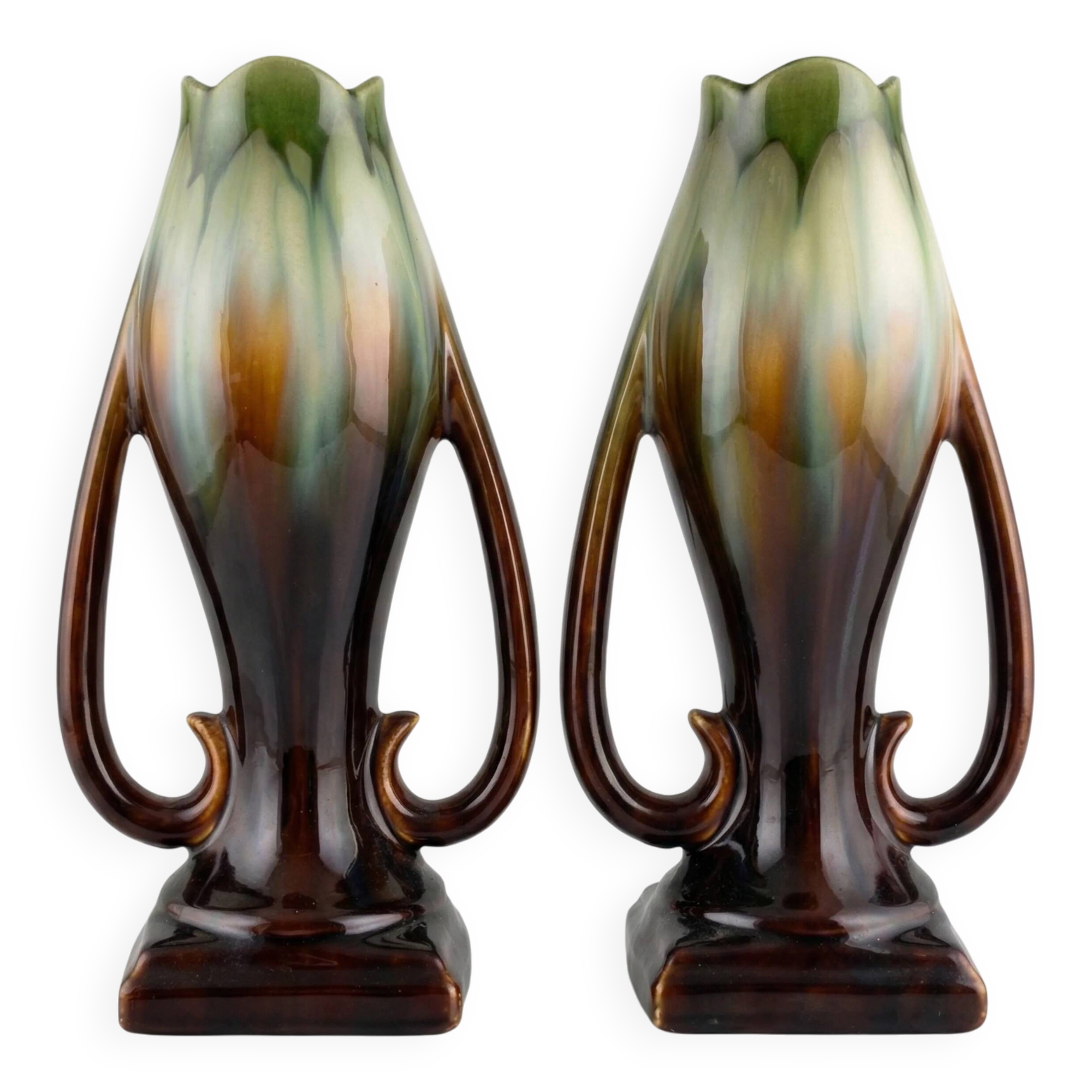 Pair of Art Deco vases – Thulin pottery – flamed glaze - 29cm