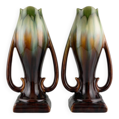 Paire de vases art déco – faïencerie de Thulin – glaçure flammée