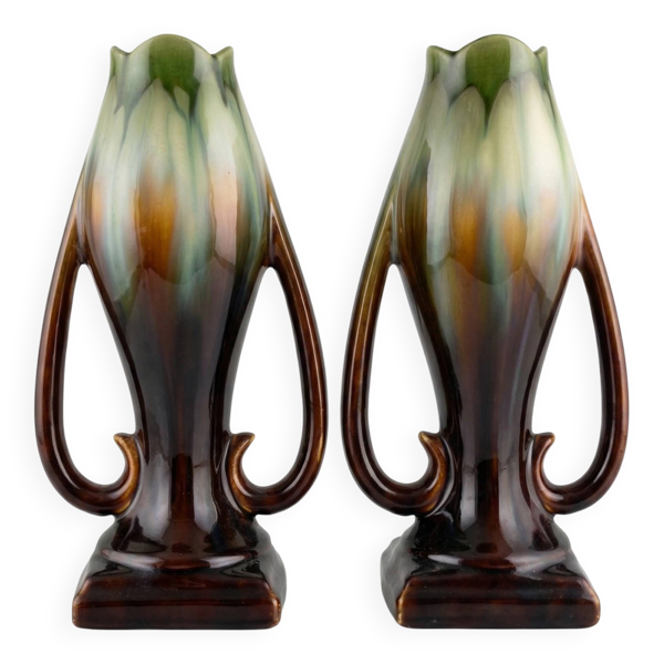 Paire de vases art déco – faïencerie de Thulin – glaçure flammée