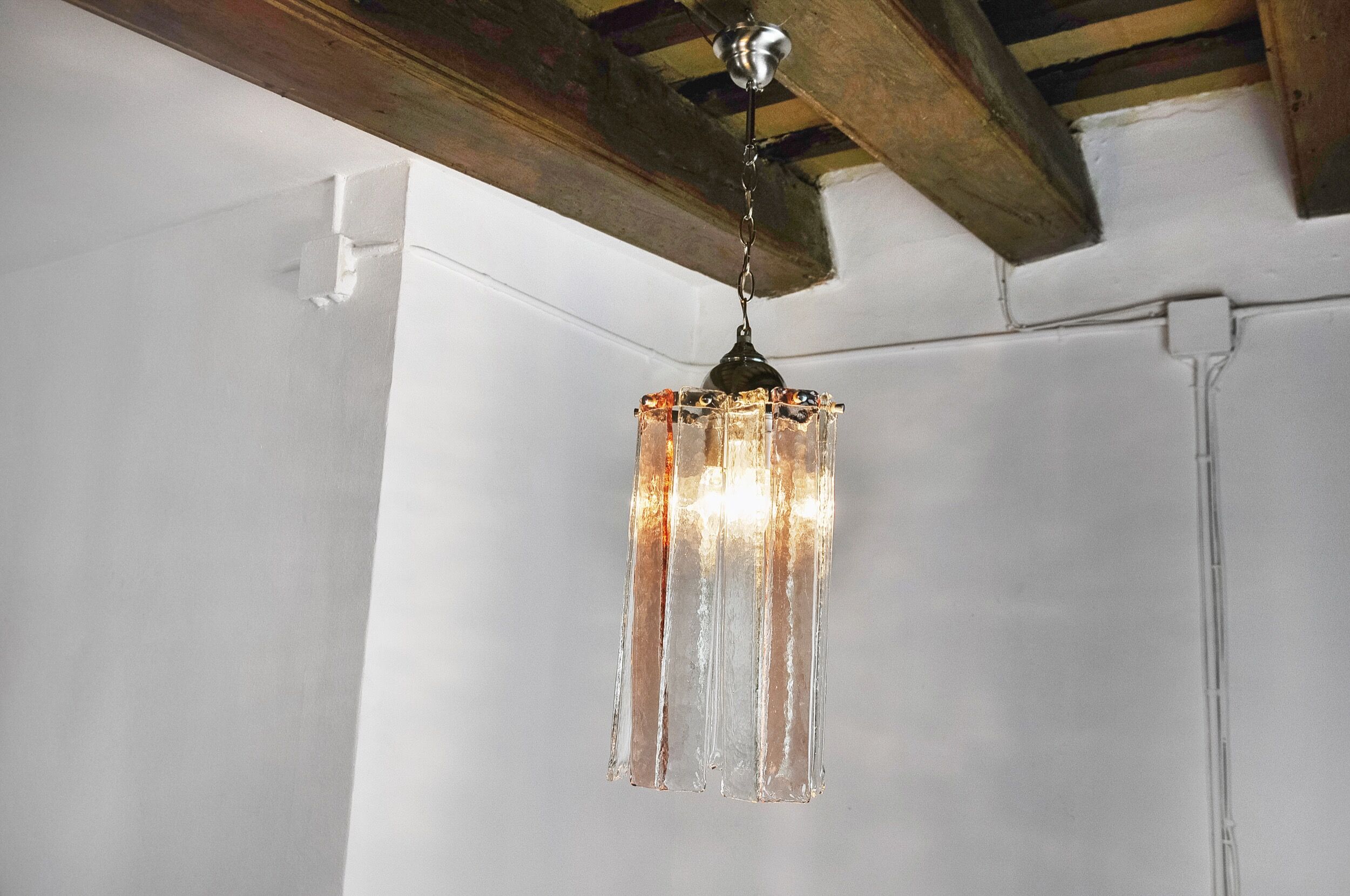 Poliarte chandelier by polished albano, pink and transparent murano glass, italy, 1970