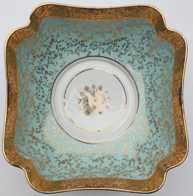Saladier drapé Limoges guirlandes florales or flamboyant