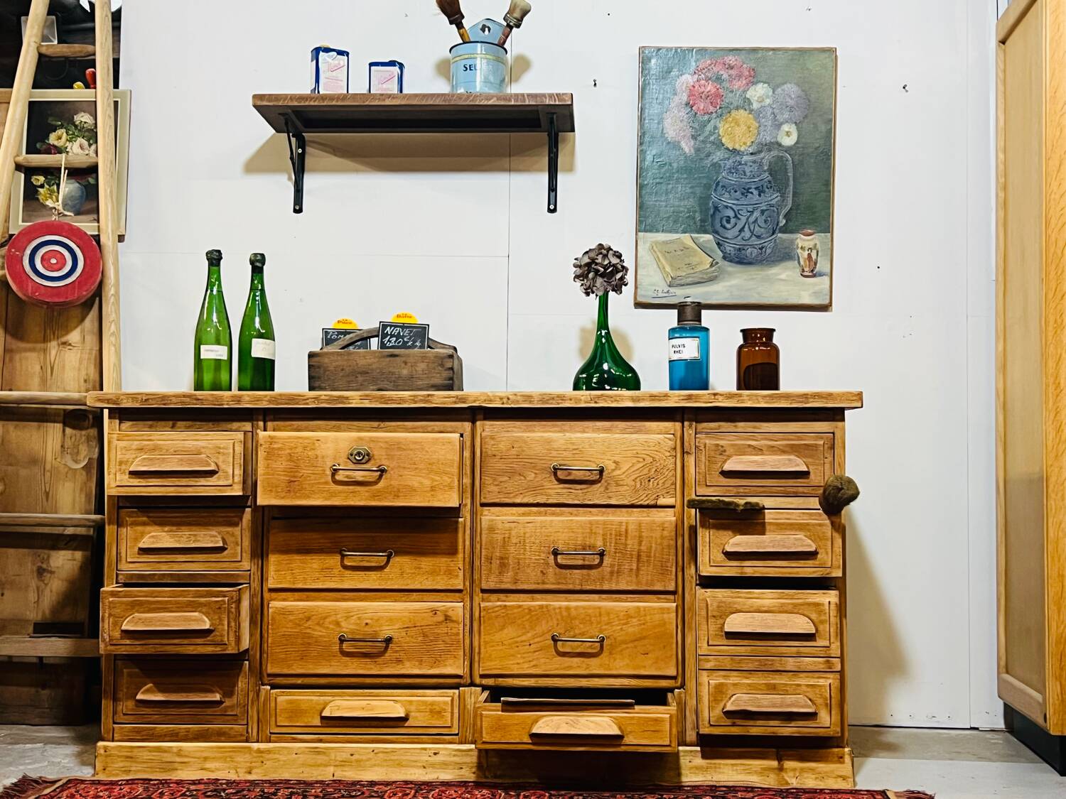 Antique oak hardware cabinet