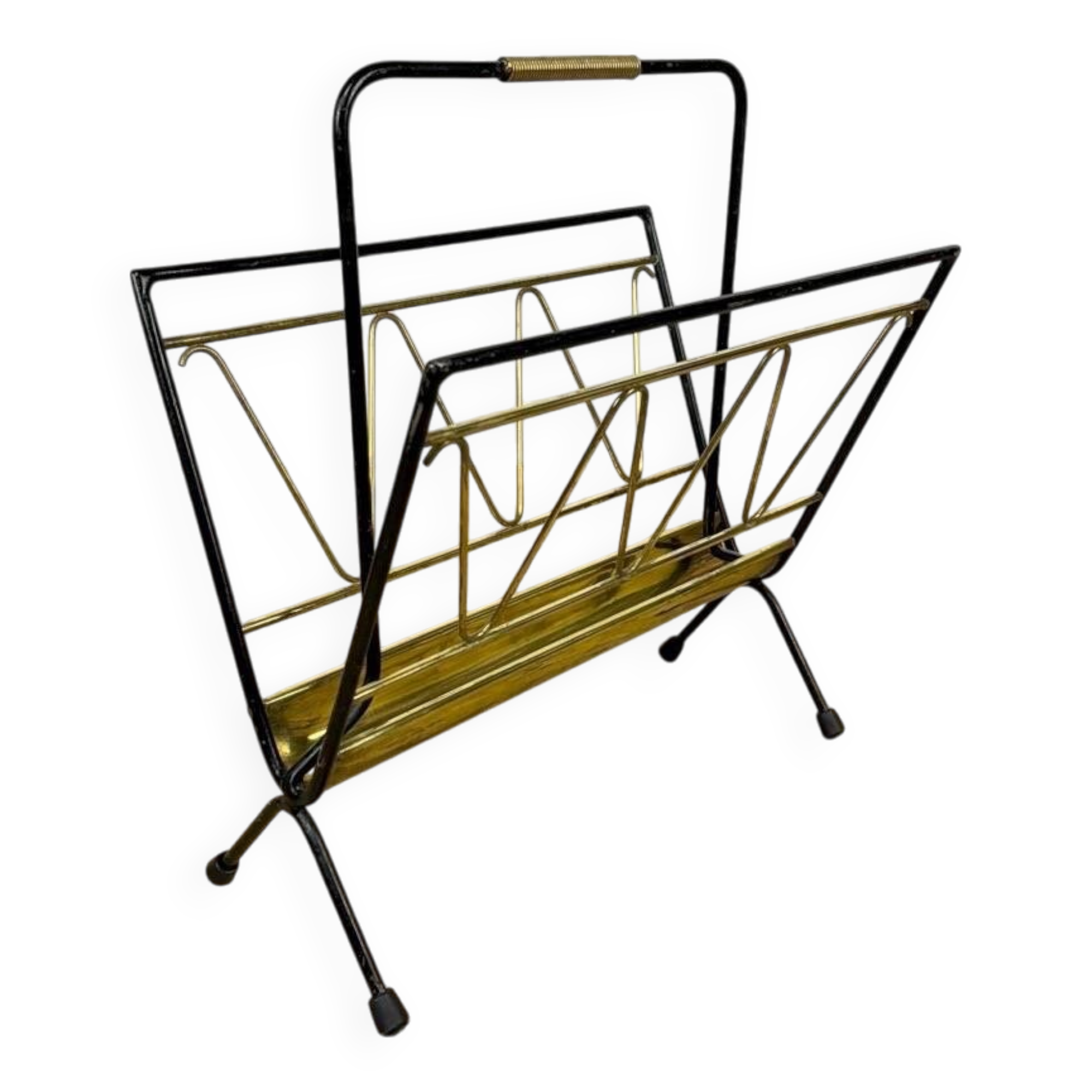 Graphic metal and brass magazine rack
