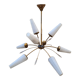Suspension sputnik, 8 lights, brass, tulips opaque glass, vintage, 50s