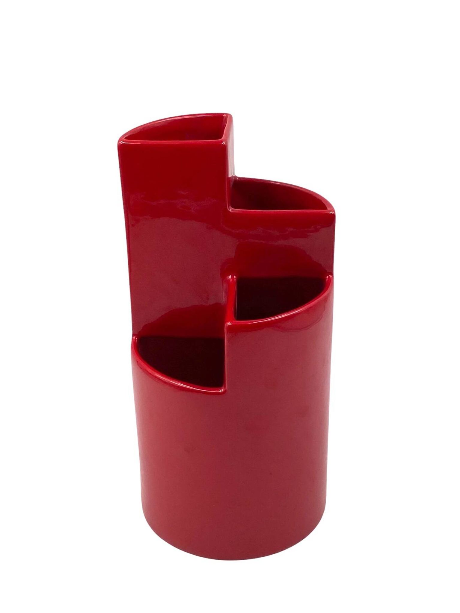 Franco Bettonica, red ceramic vase mod. fb1, Gabbianelli Italy ca. 1970