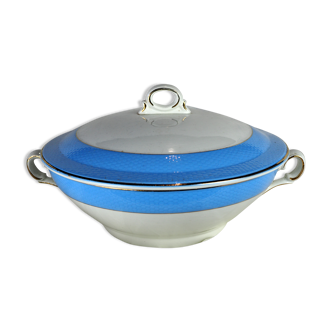 Large white and pastel blue soup bowl - Saint-Amand, poreylor - 50s