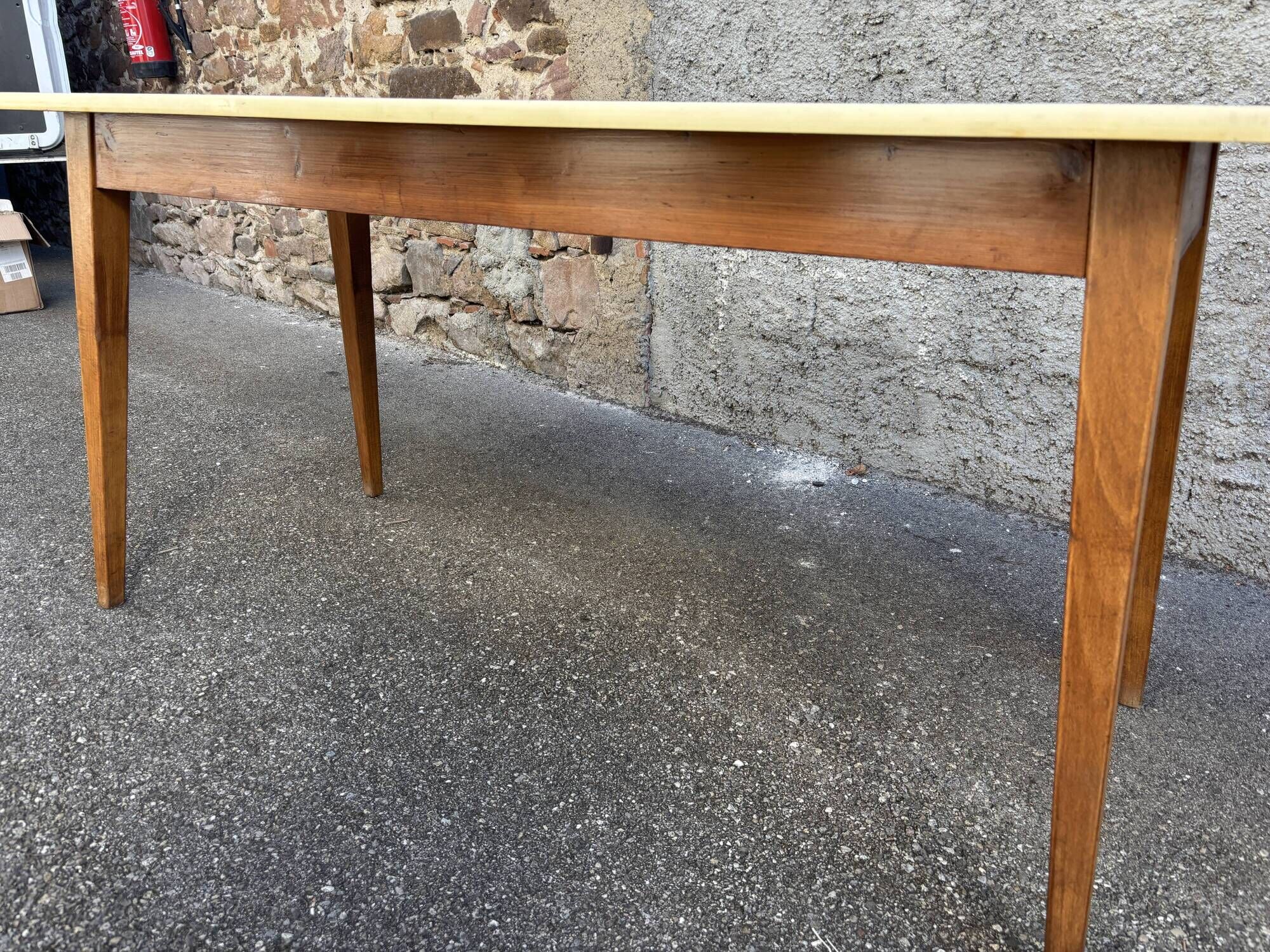 Large café table brasserie bistro Alsatian Art Deco Scandinavian wood