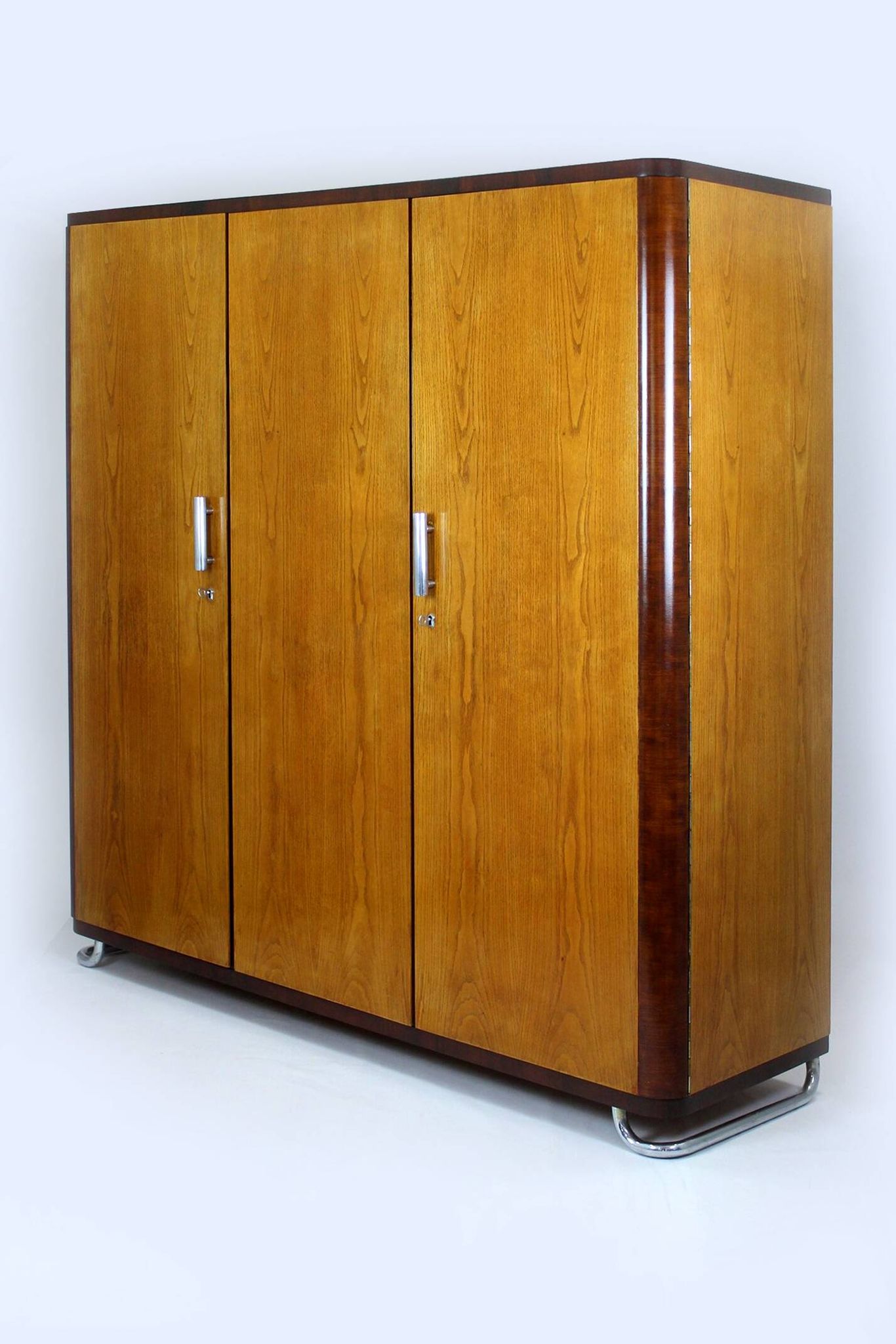 Vintage Bauhaus Chromed Tubular Steel Wardrobe by Hynek Gottwald, 1930s